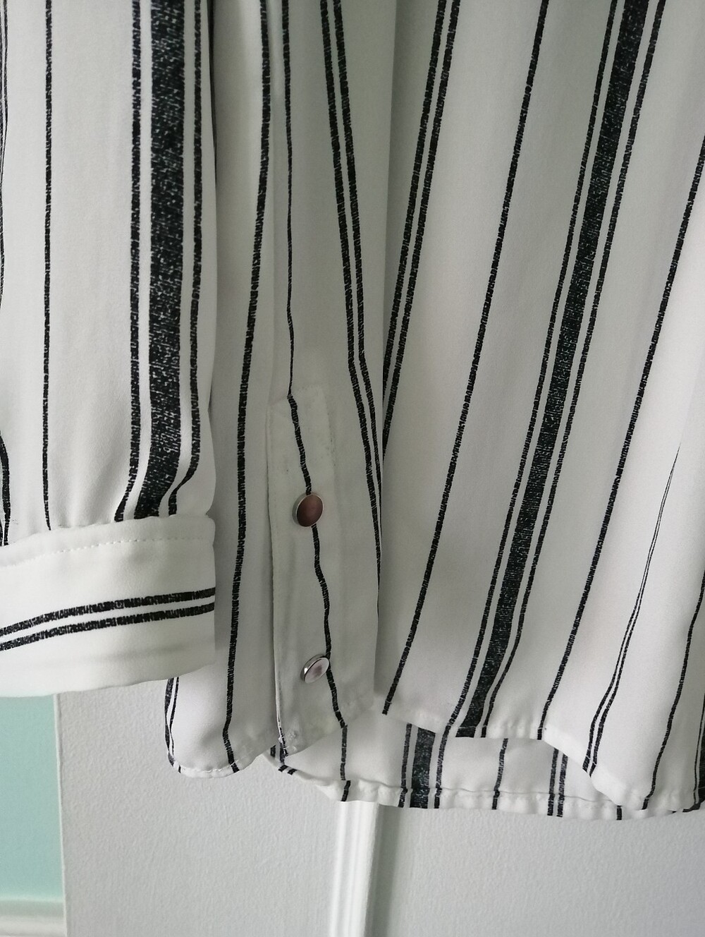 Reitmans Black & White Striped V-Neck Blouse - Picture 7 of 8